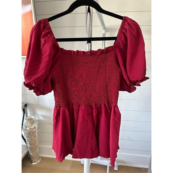 Women’s Elastic Puff Sleeve Ruffle Tunic Top Blouse Medium - Picture 5 of 8
